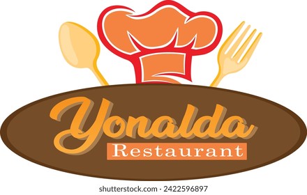 logotipo de restaurante vectorial con gorra de chef , símbolos de horquilla de cuchara