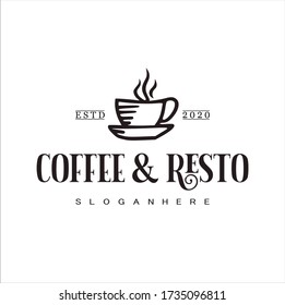 Restaurant logo, Vector illustration restaurant logo template,  cup with initial COFFEE & RESTO and white background