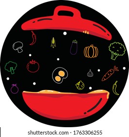 Restaurant logo with vegetable icon and cooking utensils