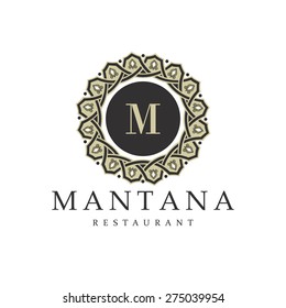 restaurant logo. vintage style with ornament isolated. vector illustration