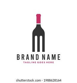 restaurant logo with wine bottle and fork concept