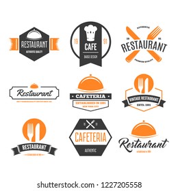 Restaurant Logos, Badges and Labels Design Elements set in vintage style
