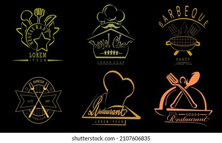 Restaurant Logos, Badges and Labels Design Elements set in vintage style. Objects retro vector illustration
