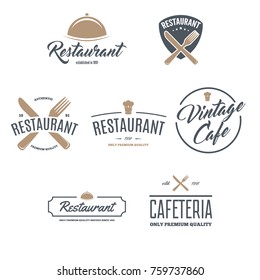 Restaurant Logos, Badges and Labels Design Elements set in vintage style. Objects retro vector illustration.