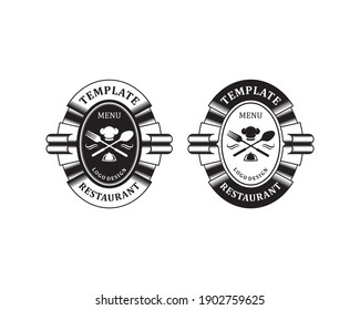 Restaurant logos templates set vector illustration good for menu labels and cafe badges. Vintage typography decoration design elements and symbols.