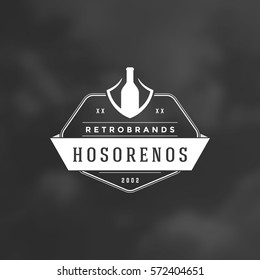Restaurant Logotype Design Element in Vintage Style Badge Retro vector illustration. Bottle symbol.