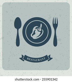 Restaurant logotype design template, Fork and spoon, Pepper, Stylized business logo idea, Vector illustration Eps 10