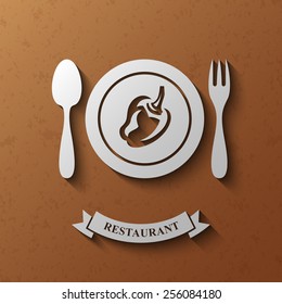 Restaurant logotype design template, Fork and spoon, Pepper, Stylized business logo idea, Vector illustration Eps 10