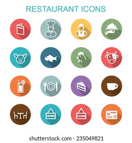 restaurant long shadow icons, flat vector symbols