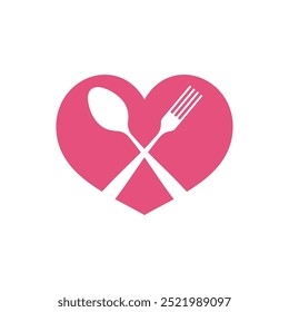 Restaurant Love Fork and Spoon Icon Vector Logo Template