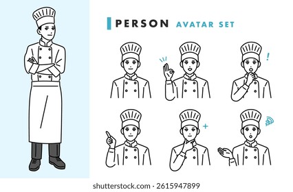 Restaurant male chef avatar set