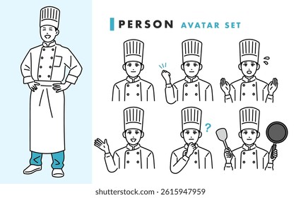 Restaurant male chef avatar set