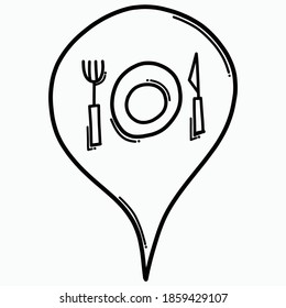Restaurant map location doodle vector icon. Drawing sketch illustration hand drawn line.