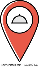 Mapa de restaurantes Localización de clavijas Concepto de burbuja, Dish caliente con signo de GPS Diseño de icono de color del vector, Foodie y símbolo gourmet sobre fondo blanco