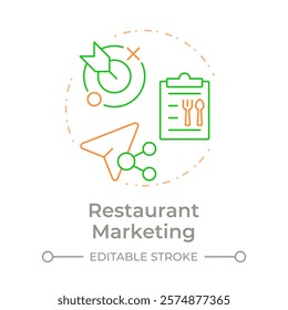 Restaurant marketing duo tone concept icon. Cafe promotional campaign. Operational costs. Round two color outline illustration. Abstract vector design. Easy to use in promotional material