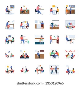 Restaurant and Meetings Flat Illustrations Pack 
