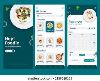 Restaurant Menu App UI, Gui Screen Including Login, Reserve Table Template For Publishing.