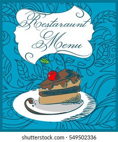 Restaurant Menu with Attrition, Vintage, Cake, Cherry, Pie, Hand Drawn, Pattern, Vector Illustration EPS 10