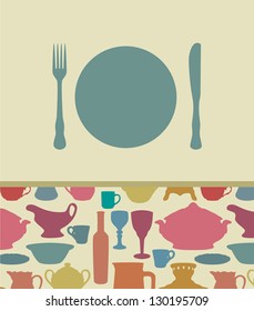 Restaurant menu background with dishes silhouettes