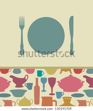 Restaurant menu background with dishes silhouettes