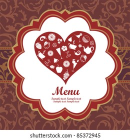 Restaurant menu background with heart and place for your text. vector illustration