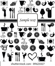 Restaurant menu. Background with  place for your text.  Food and drink seamless pattern.  Vector illustration