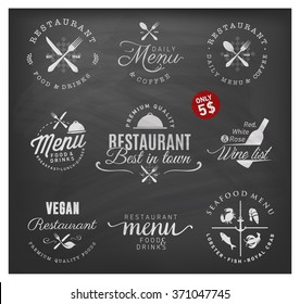 Restaurant and Menu Badge Set. Menu and Wine List Illustrations