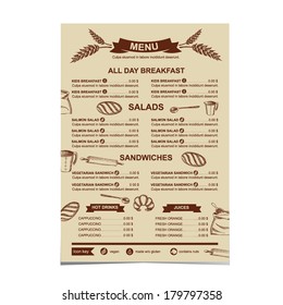 Restaurant menu. Bakery and cafe. Template design.Vector illustration.