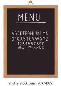 Restaurant Menu Board Restaurant Menu Bulletin Board With Chalk Stroked Alphabet Capital Letters, Numbers And Symbols For Your Own Text.