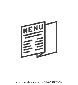 Restaurant menu book line icon. linear style sign for mobile concept and web design. Menu brochure outline vector icon. Symbol, logo illustration. Vector graphics