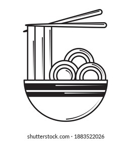 restaurant menu bowl with noodles and sticks in line style vector illustration