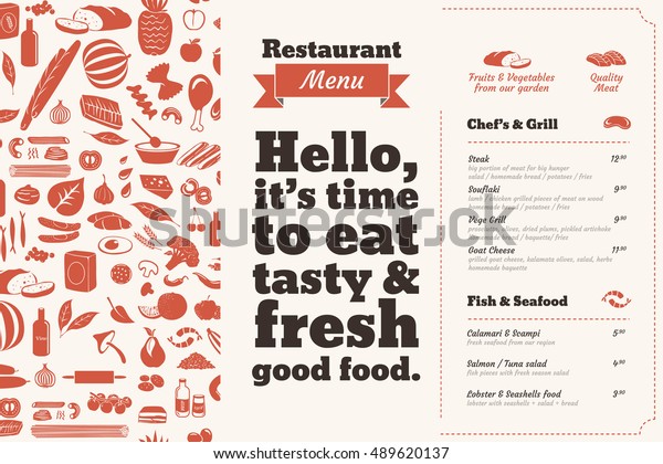 Restaurant Menubroschure Bill Of Fare Design Vorlage Stock