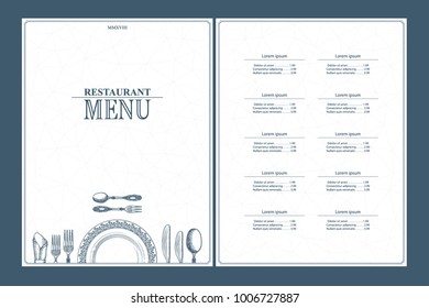 Restaurant menu brochure design. Template for your design works. Vector illustration.