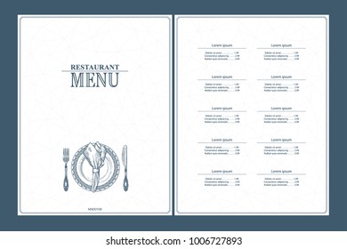 Restaurant menu brochure design. Template for your design works. Vector illustration.