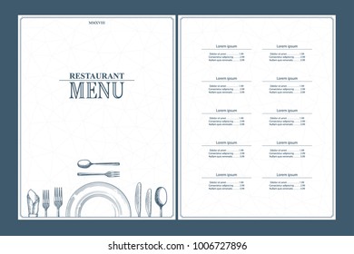 Restaurant menu brochure design. Template for your design works. Vector illustration.