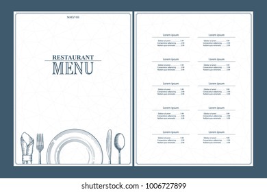 Restaurant menu brochure design. Template for your design works. Vector illustration.