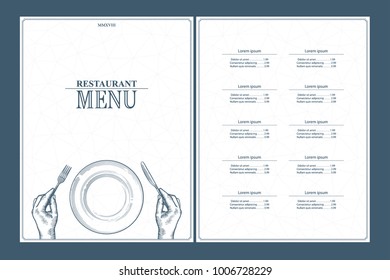 Restaurant menu brochure design. Template for your design works. Vector illustration.