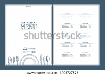 Restaurant menu brochure design. Template for your design works. Vector illustration.