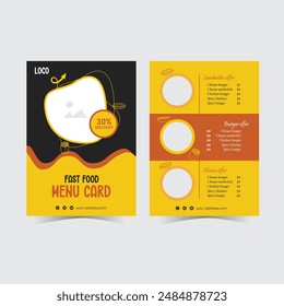 Restaurant menu card design with abstract background vector fast food menu template 
