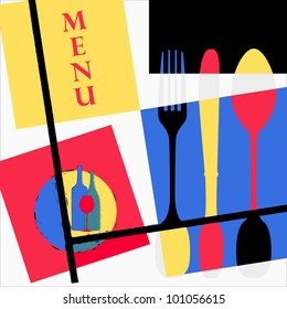 Restaurant menu card design template, Mondrian inspired