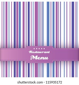 Speisekarte-Design Vorlage Vektorgrafik. Vintage, gestreifter Hintergrund. Violett, blau und violett.