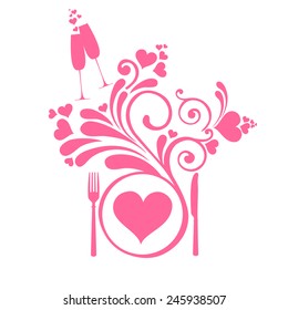 Restaurant Menu Card Design. Menu Template on Valentine`s Day. Vector illustration