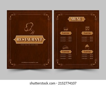Restaurant Menu Card Template With Double-Sides In Brown Color.