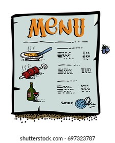 Restaurant menu cartoon hand drawn image. Original colorful artwork, comic childish style drawing.