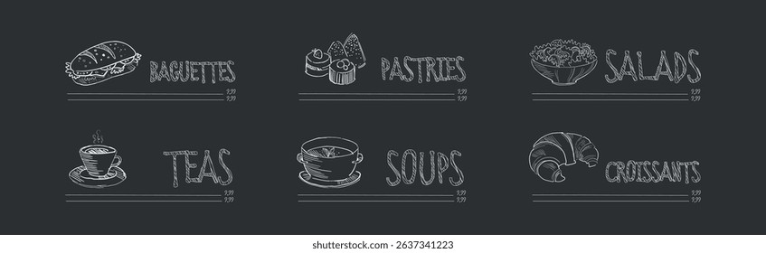 Restaurant Menu Chalk Drawn Dish and Meal Vector Set
