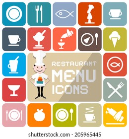 Restaurant Menu Colorful Vector Flat Design Icons
