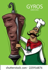Restaurant Menu Cover, Chef Character with Gyros (Vector Art)