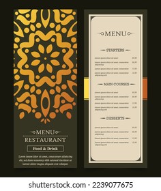 cubierta del menú del restaurante con mandala