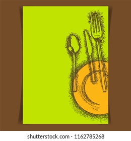 Restaurant menu cover Vector, menu design with fork, Knife, spoon