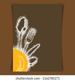 Restaurant menu cover Vector, menu design with fork, Knife, spoon,black and yellow
